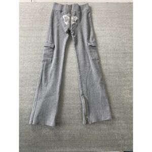 Tordrobes U-Zip Butterfly Skull Ribbed Flared Leg Pants Womens L Gray Cargo